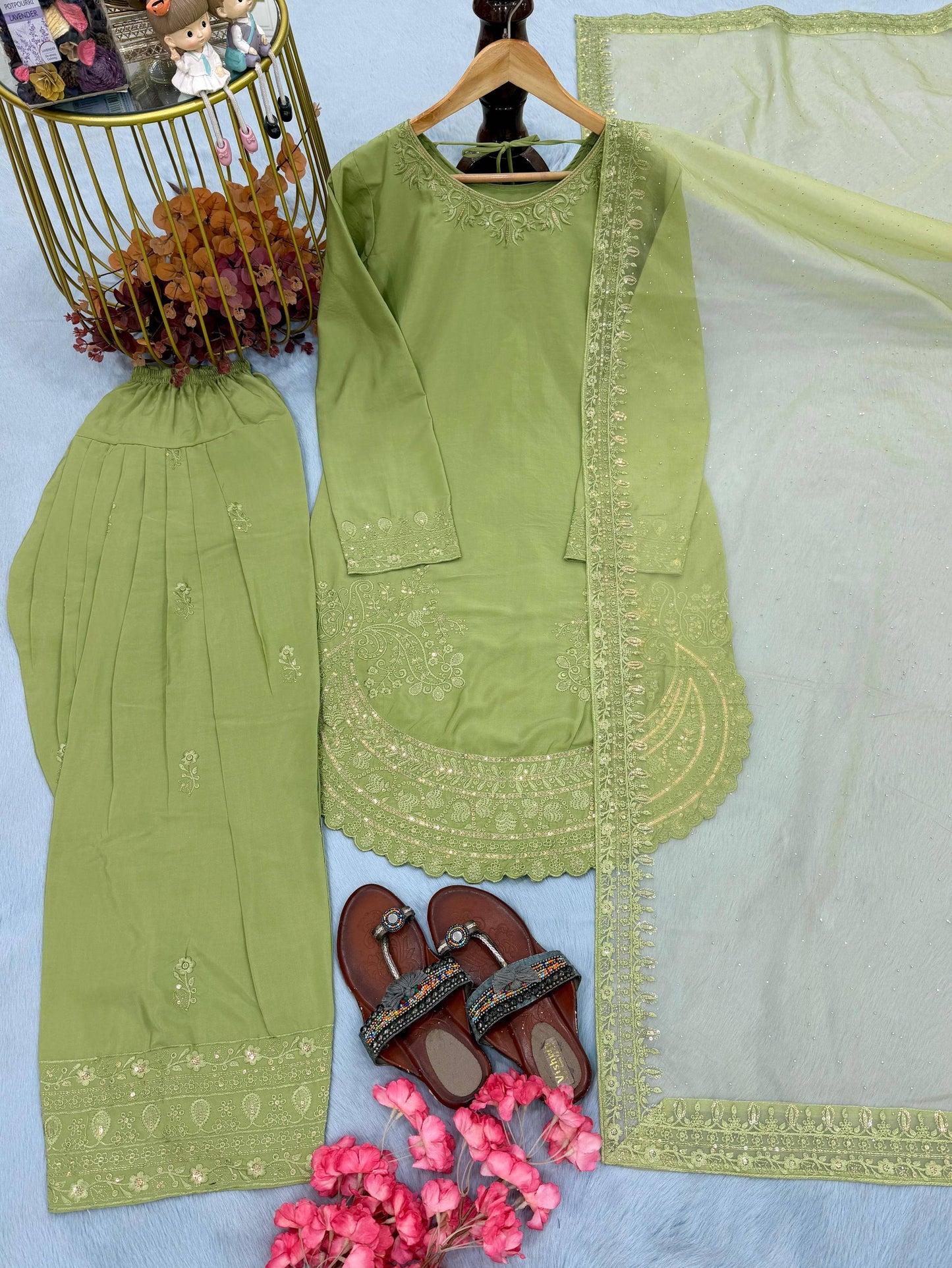 Anaita Green Crepe Readymade Suit with Embroidery & Sequence Work