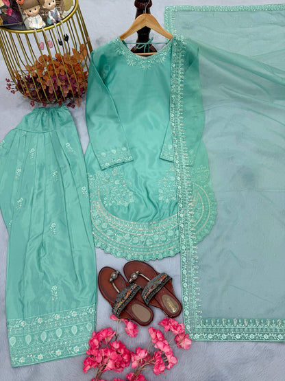 Anaita Sky Blue Crepe Readymade Suit with Embroidery & Sequence Work