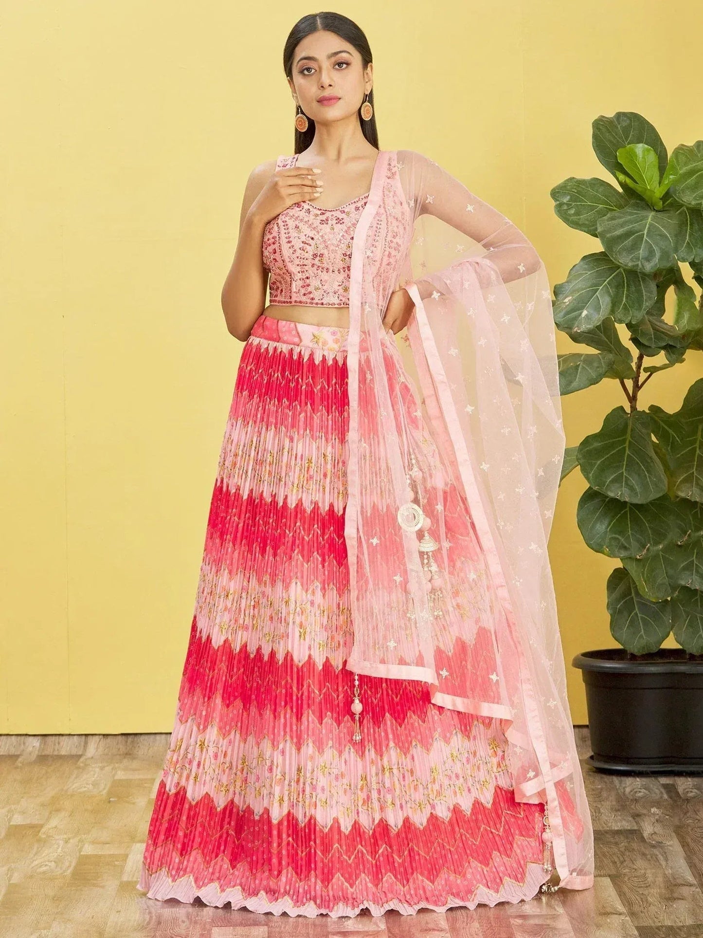 Tulsi Art Pretty Pink Embroidered Chinon Festival Wear Lehenga Choli