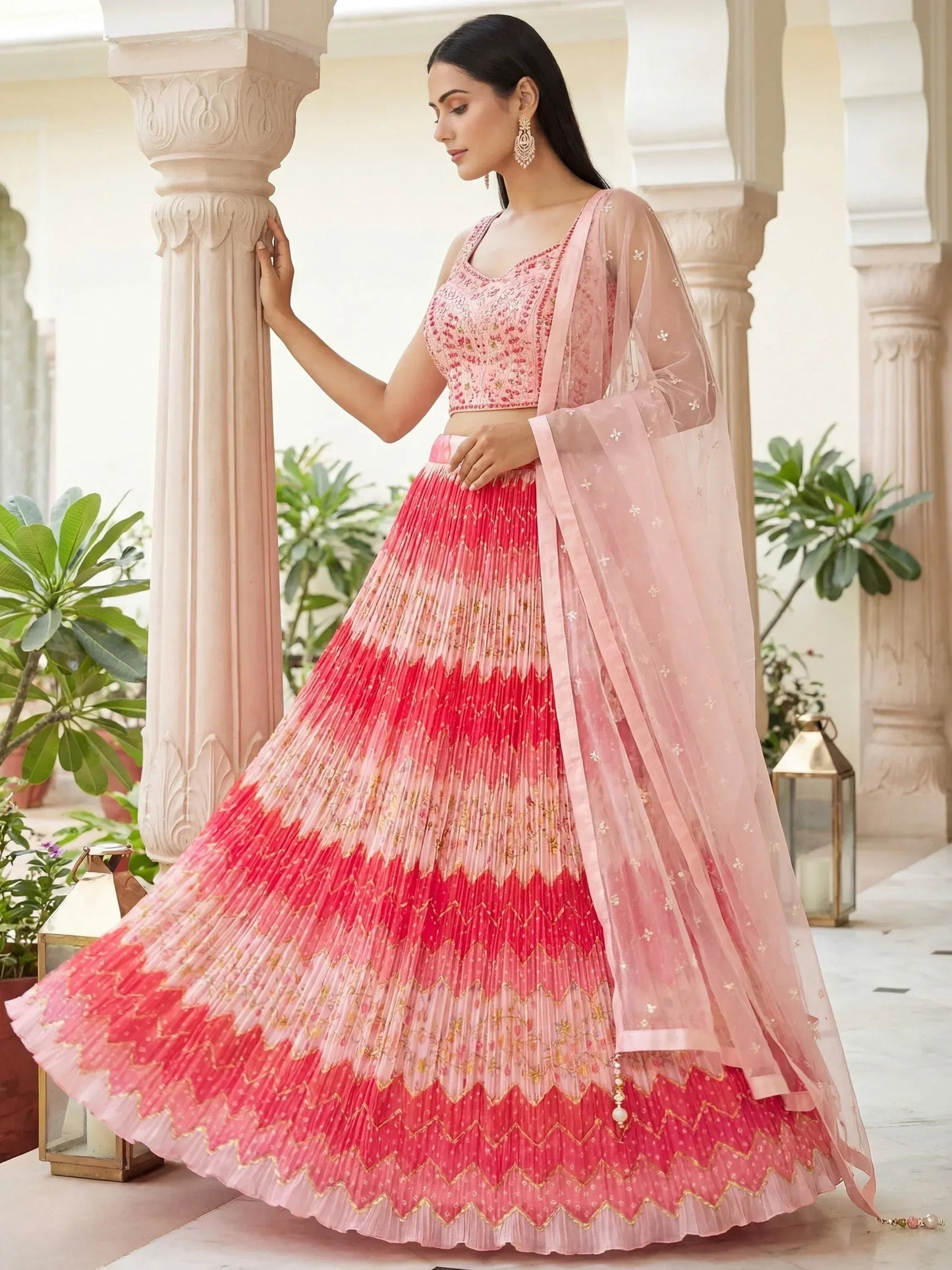 Tulsi Art Glamorous Pink Embroidered Chinon Wedding Wear Lehenga Choli