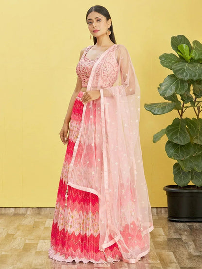 Tulsi Art Pretty Pink Embroidered Chinon Festival Wear Lehenga Choli