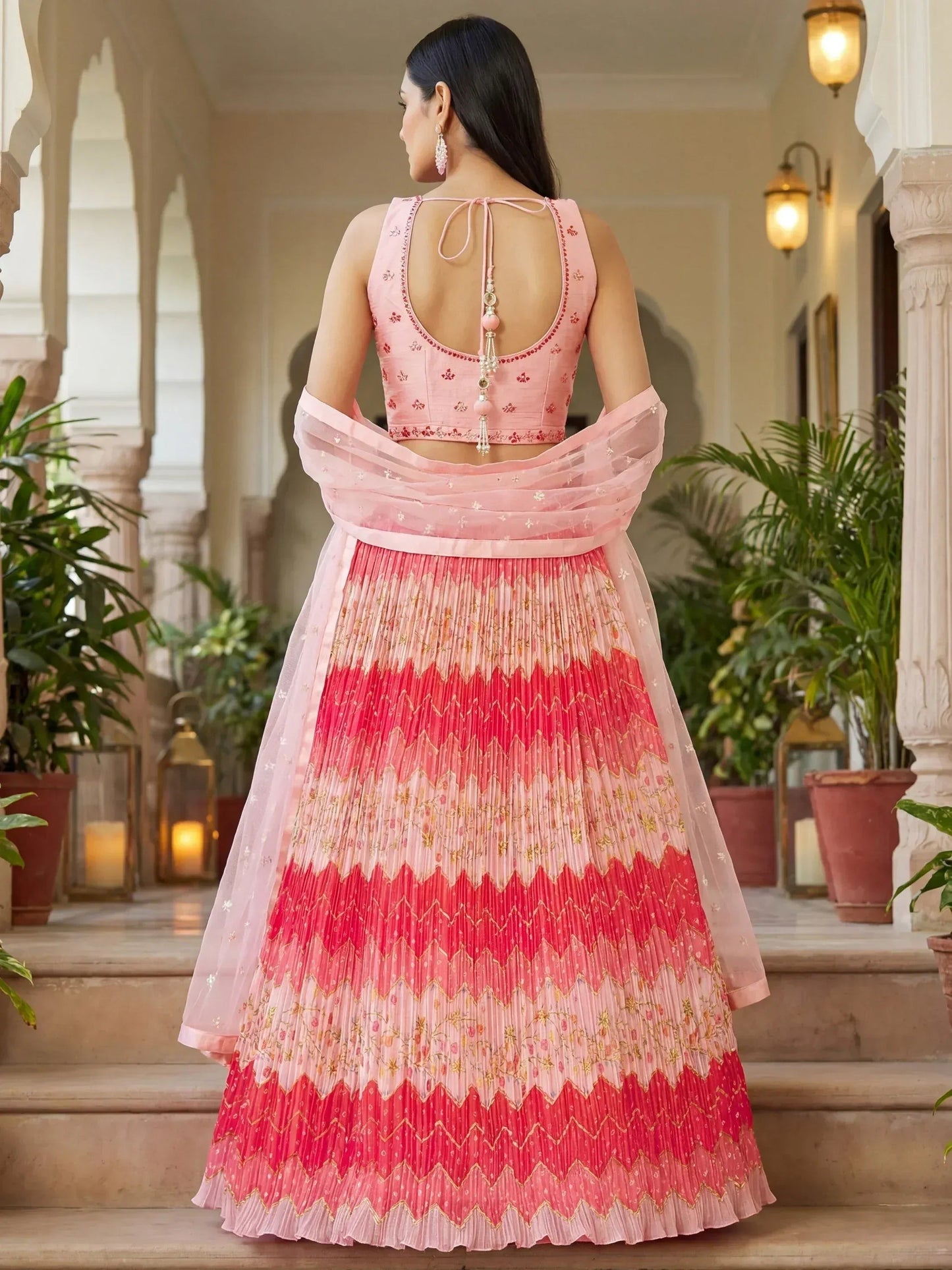 Tulsi Art Glamorous Pink Embroidered Chinon Wedding Wear Lehenga Choli