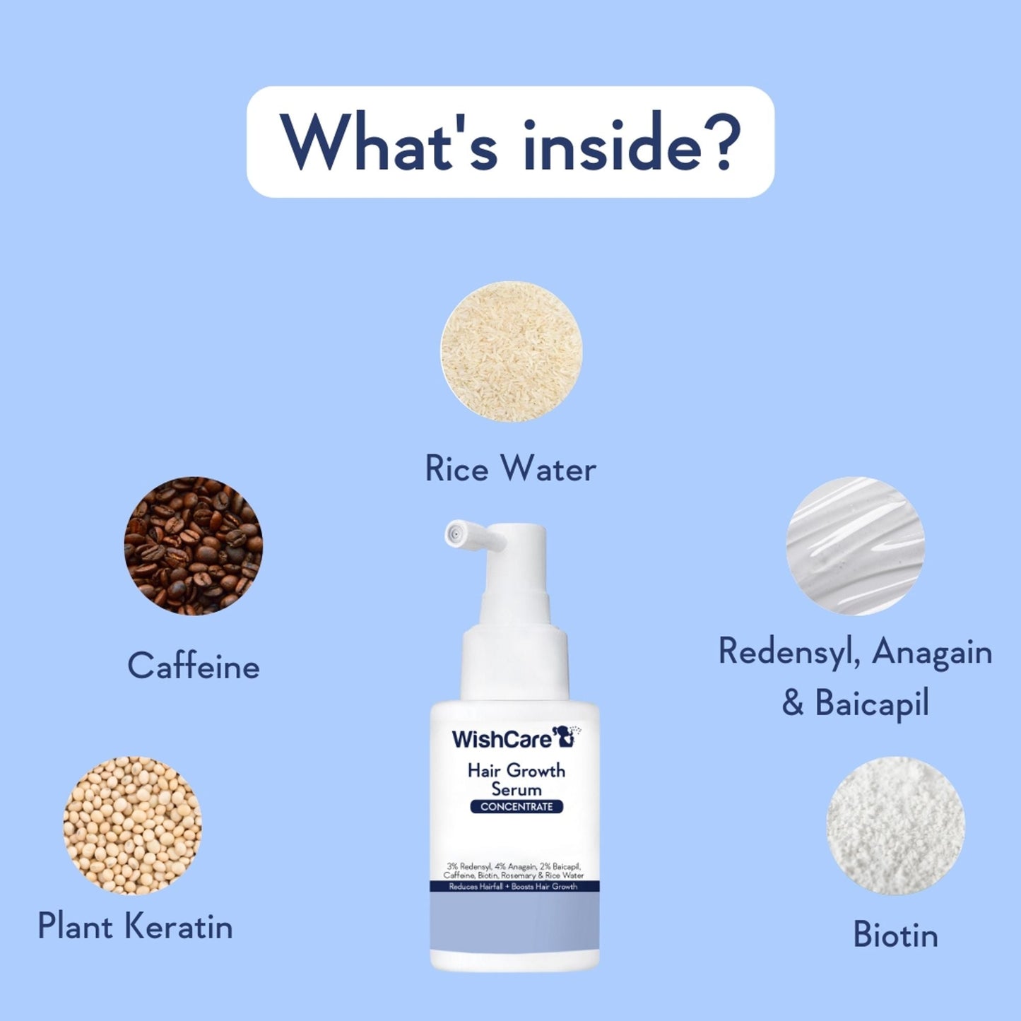 Wishcare Hair Growth Serum Concentrate In-Vivo Tested Redensyl, Anagain, Biotin,Keratin & Rice Water