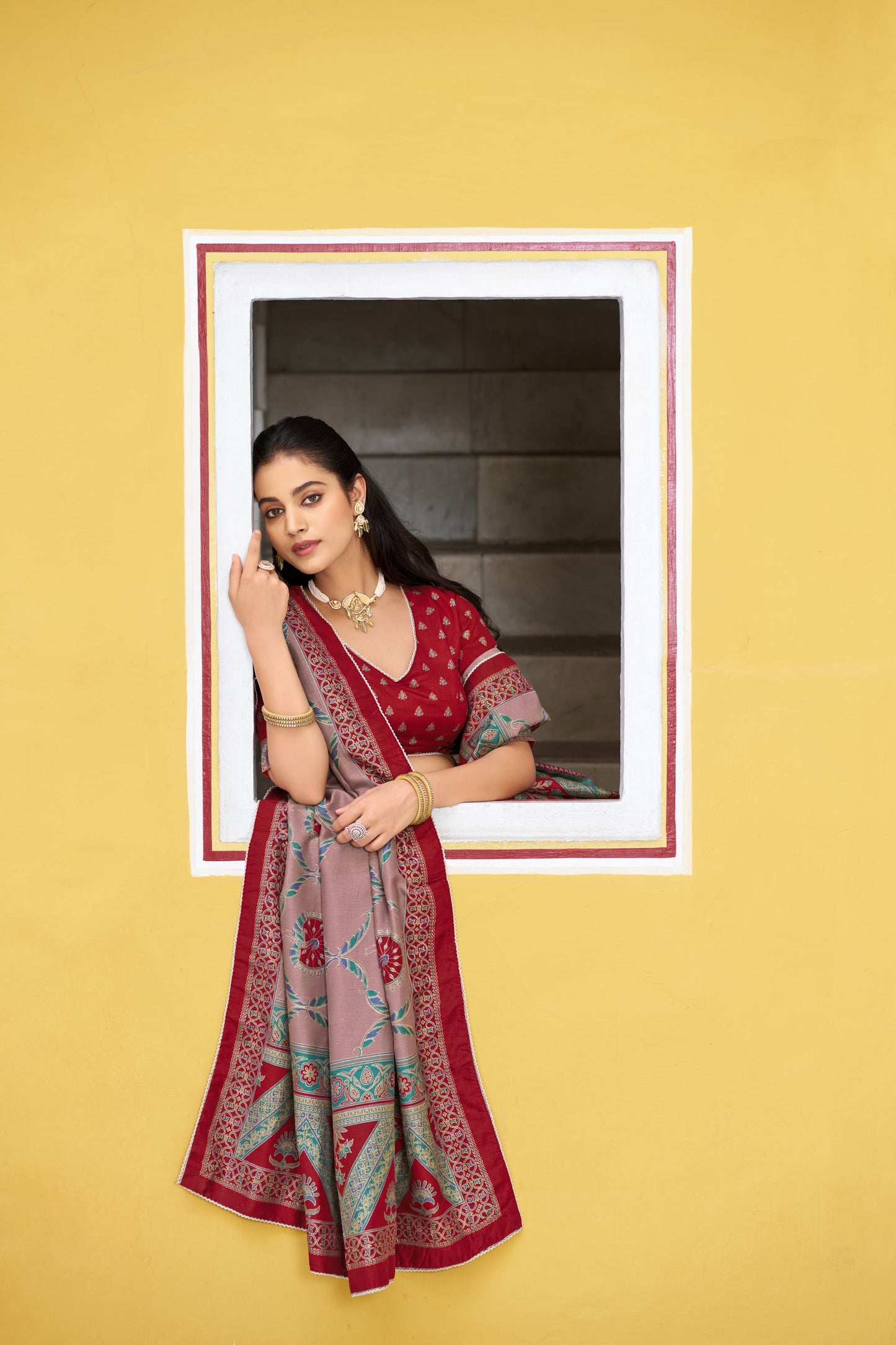 Lorenvalley Fashion Maroon Tasar Silk Printed And Iconic Sparkle with Lace Border Lehenga Choli with Dupatta