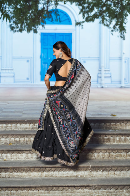 Lorenvalley Fashion Black Vichitra Silk Sequins and Thread Embroidery Work Lehenga Choli with Dupatta
