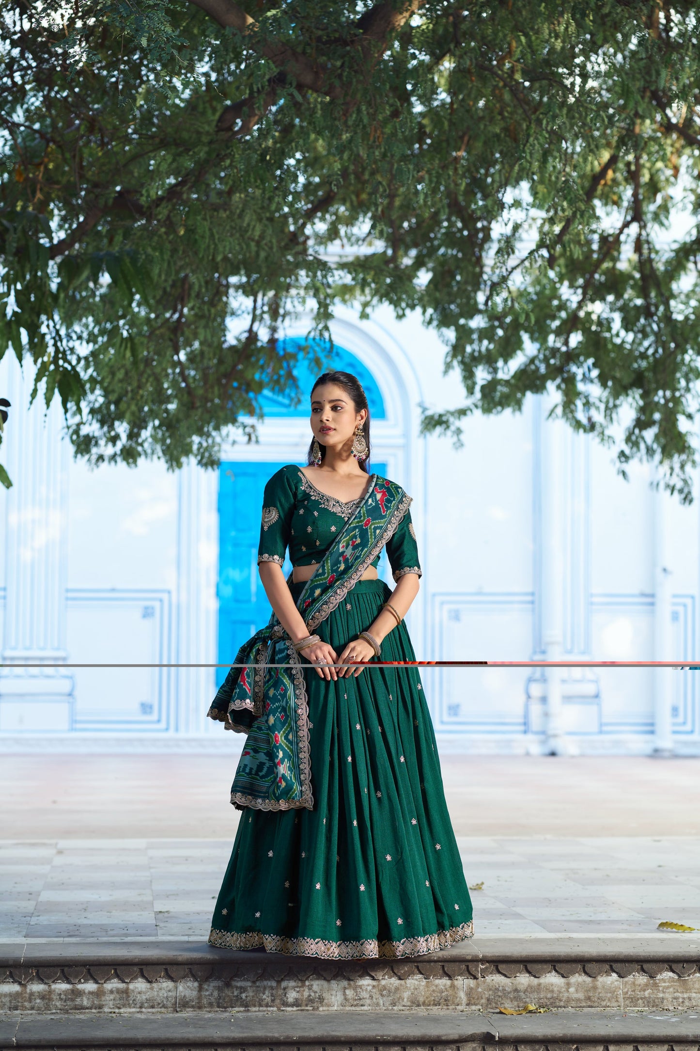 Lorenvalley Fashion Green Vichitra Silk Sequins and Thread Embroidery Work Lehenga Choli with Dupatta