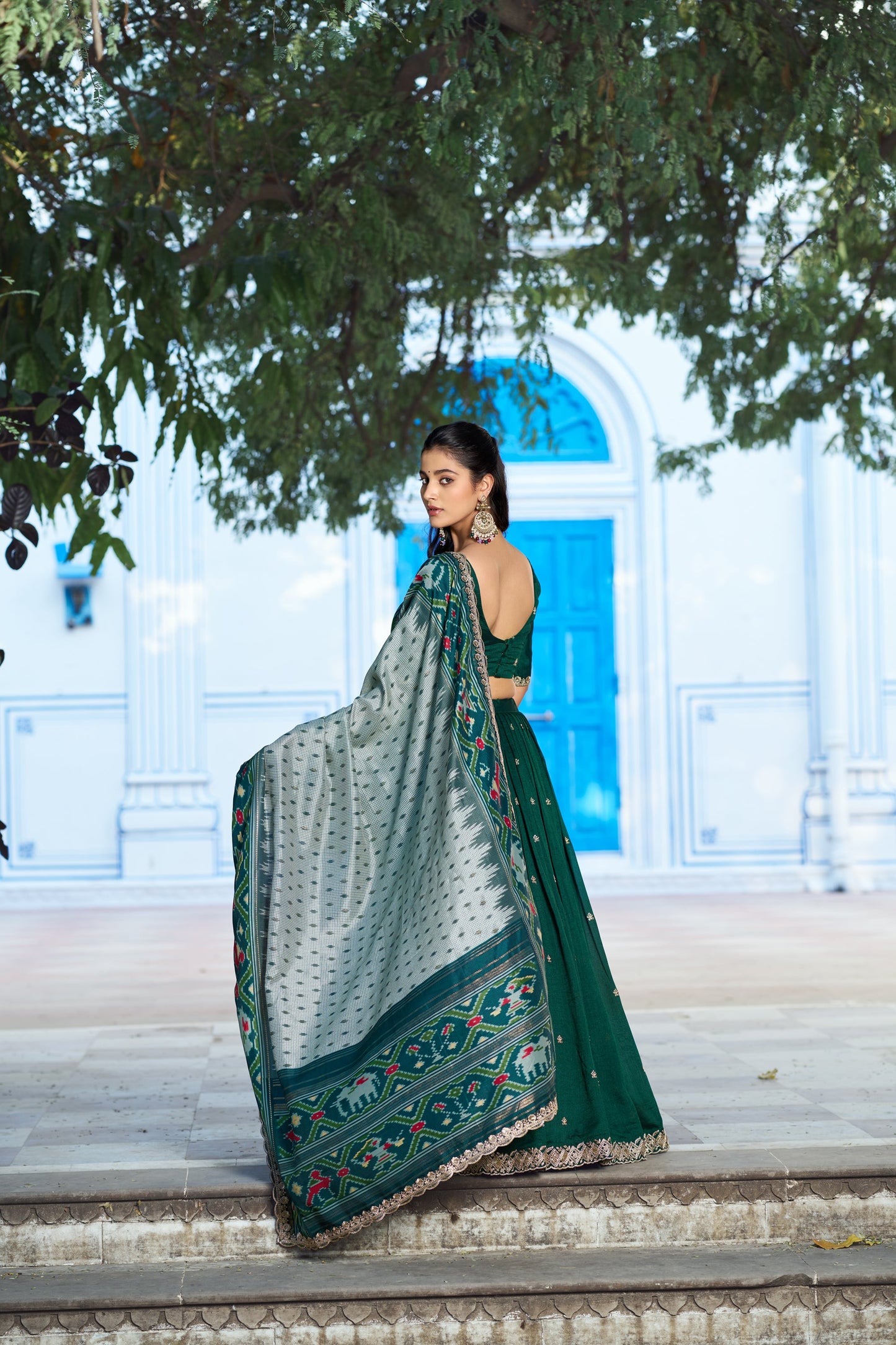 Lorenvalley Fashion Green Vichitra Silk Sequins and Thread Embroidery Work Lehenga Choli with Dupatta