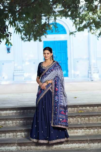 Lorenvalley Fashion Navyblue Vichitra Silk Sequins and Thread Embroidery Work Lehenga Choli with Dupatta