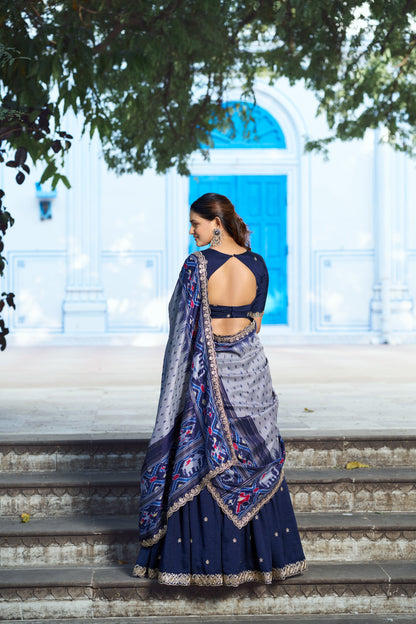 Lorenvalley Fashion Navyblue Vichitra Silk Sequins and Thread Embroidery Work Lehenga Choli with Dupatta