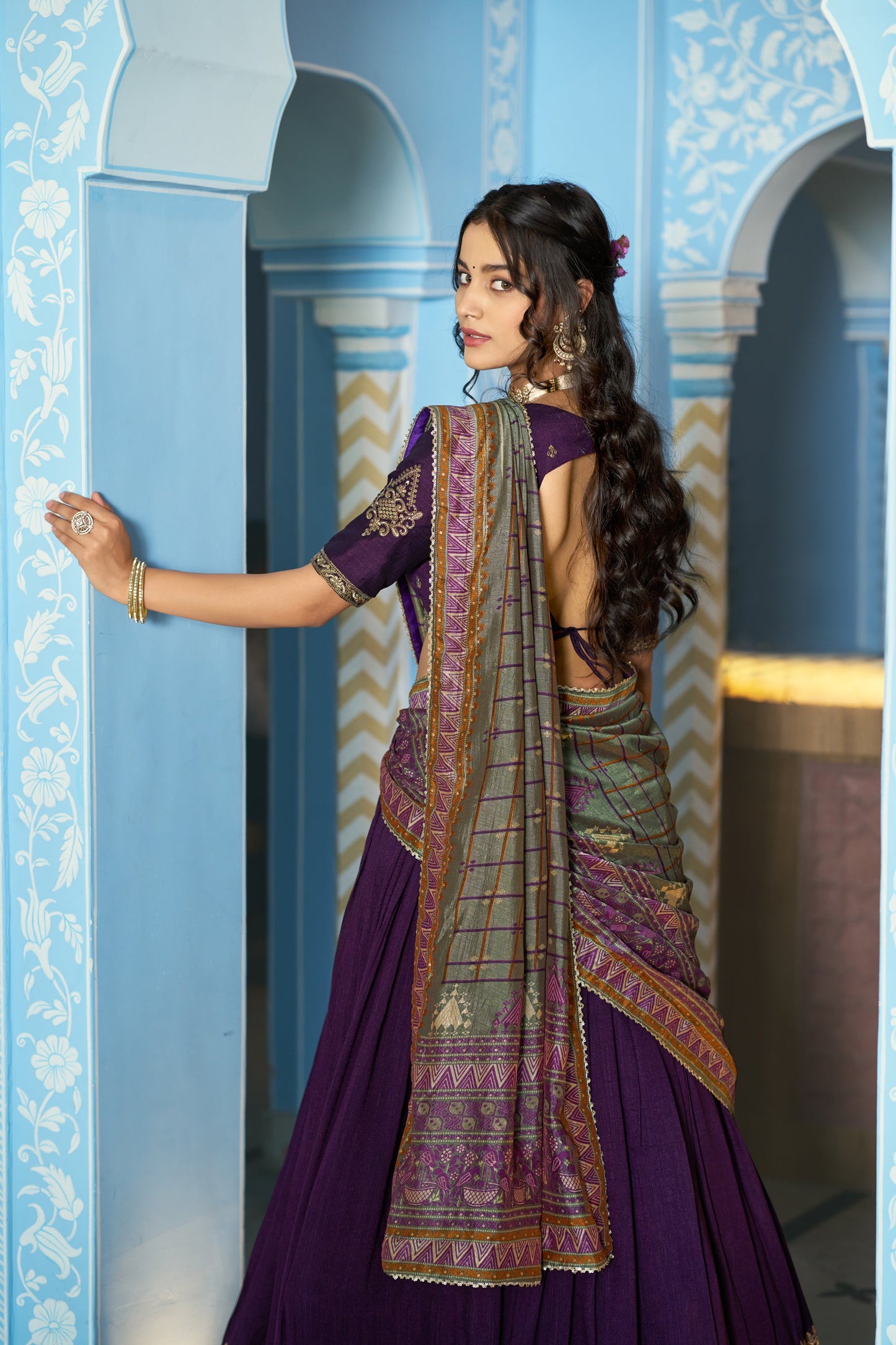 Lorenvalley Fashion Purple Vichitra Silk Sequins and Thread Embroidery Work Lehenga Choli with Dupatta