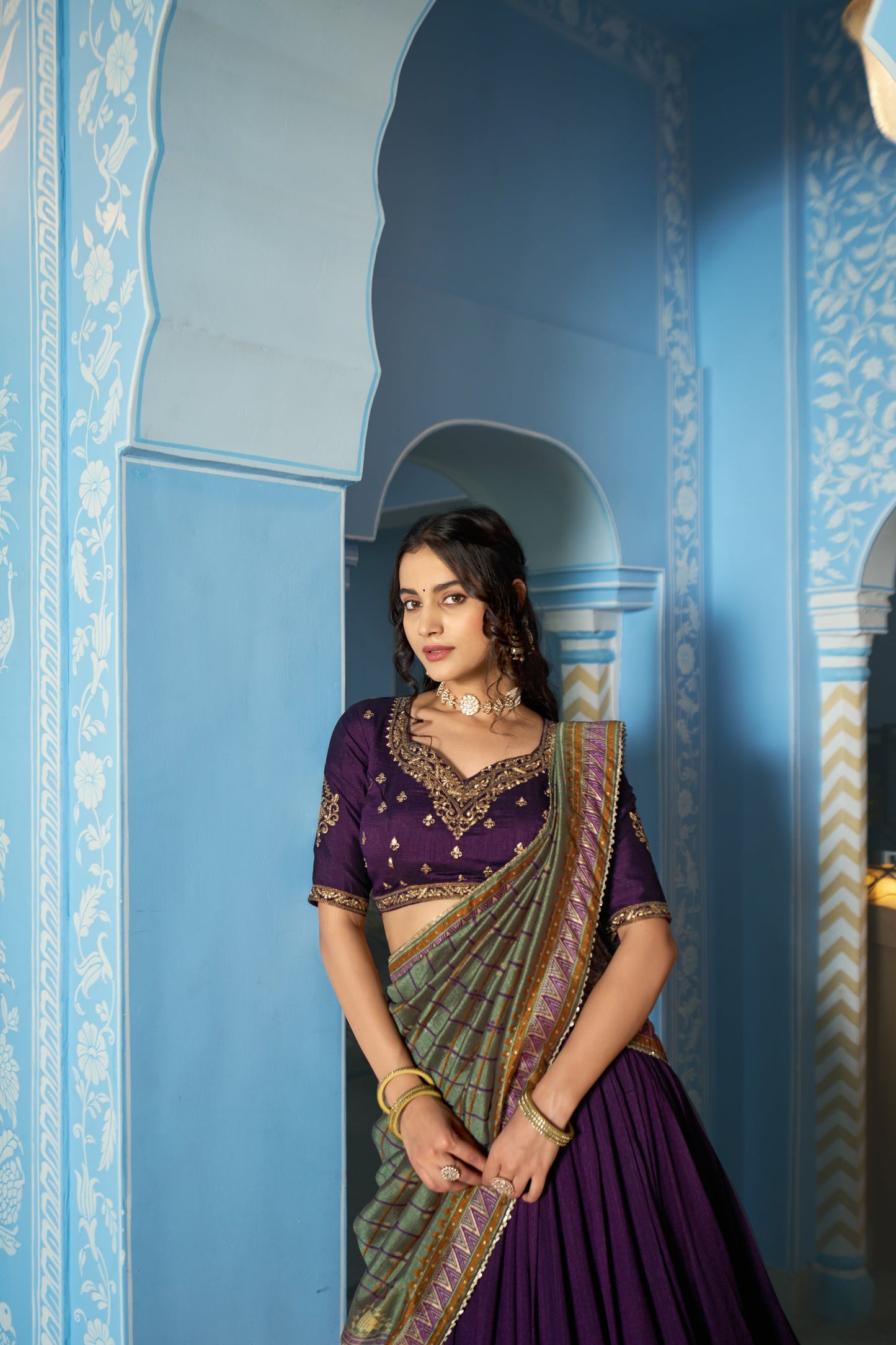 Lorenvalley Fashion Purple Vichitra Silk Sequins and Thread Embroidery Work Lehenga Choli with Dupatta