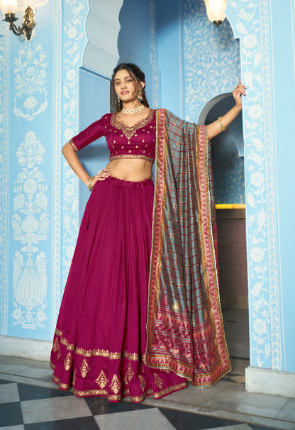 Lorenvalley Fashion Ranipink Vichitra Silk Sequins and Thread Embroidery Work Lehenga Choli with Dupatta