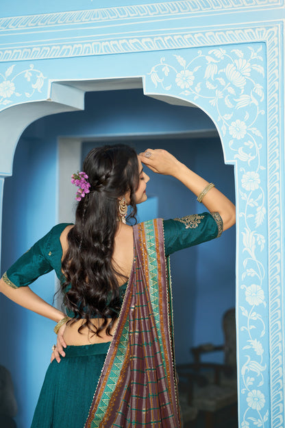 Lorenvalley Fashion Teal Vichitra Silk Sequins and Thread Embroidery Work Lehenga Choli with Dupatta