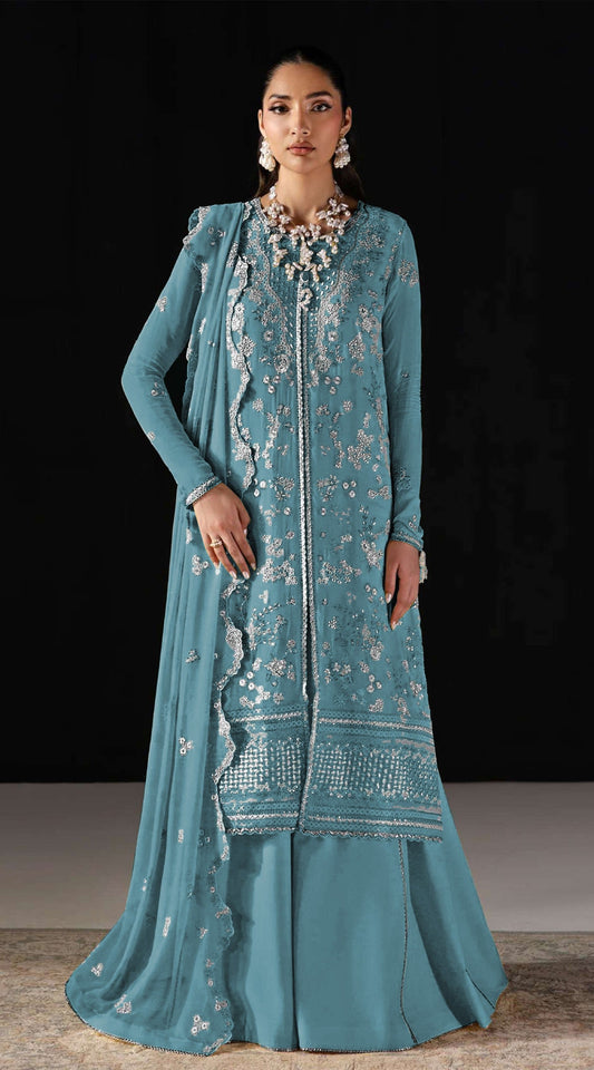 Anaita D Blue Chiffon Suit With Embroidery Work