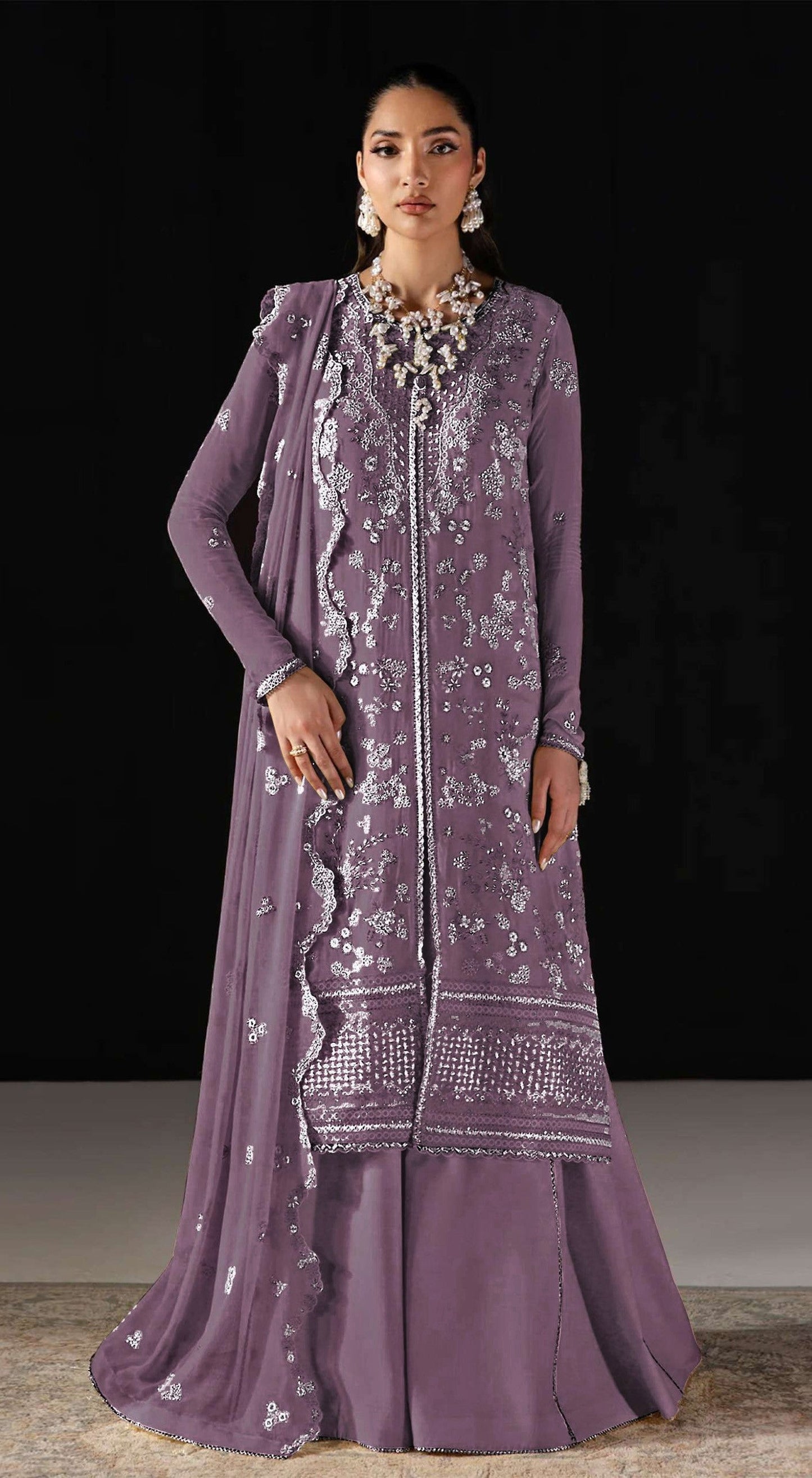 Anaita Purple Chiffon Suit With Embroidery Work
