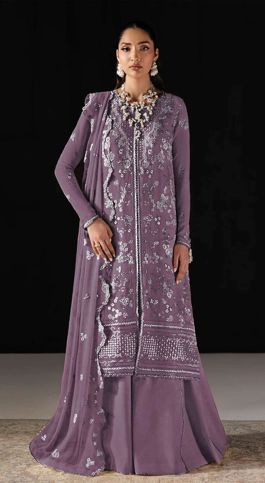 Anaita Purple Chiffon Suit With Embroidery Work