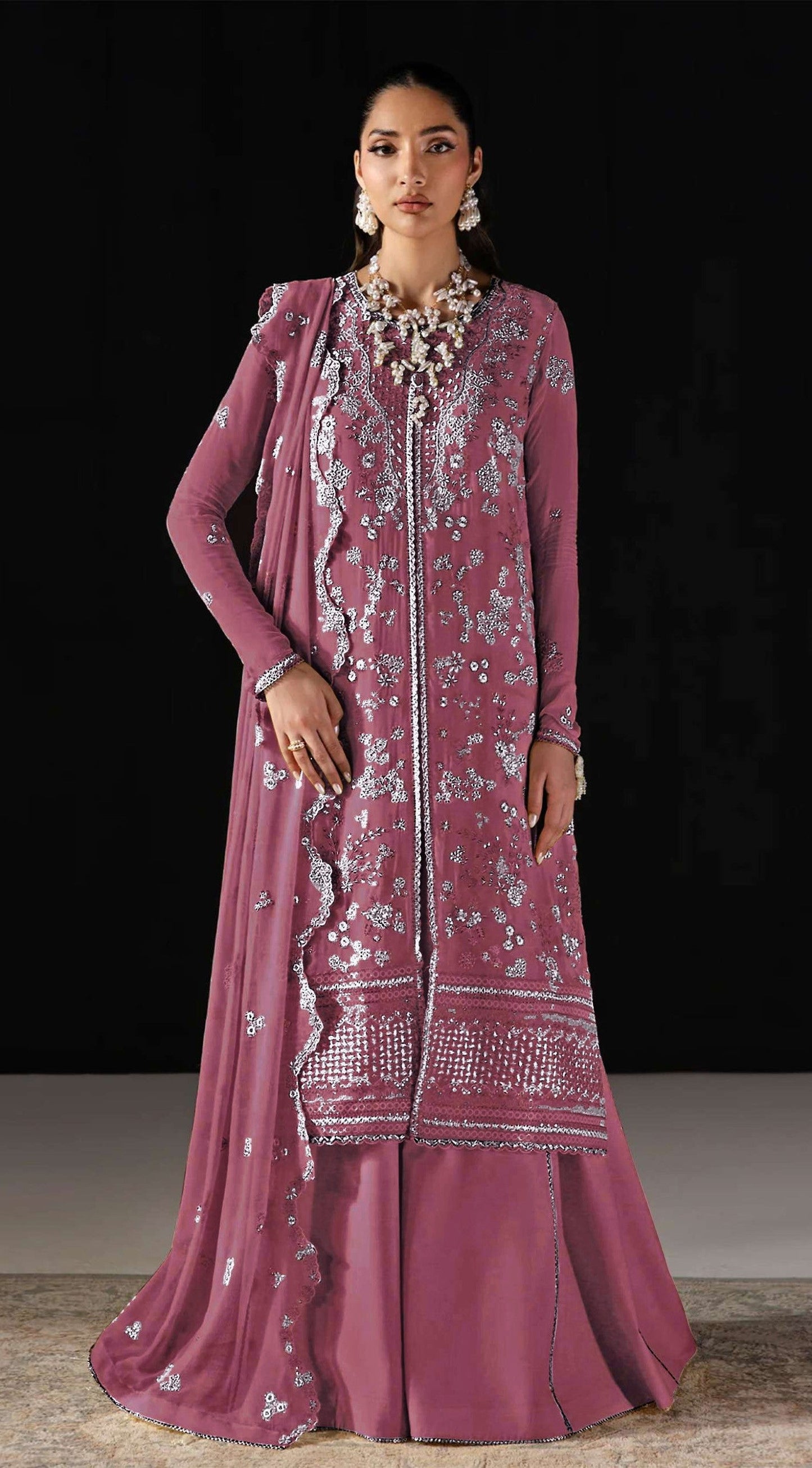Anaita Pink Chiffon Suit With Embroidery Work
