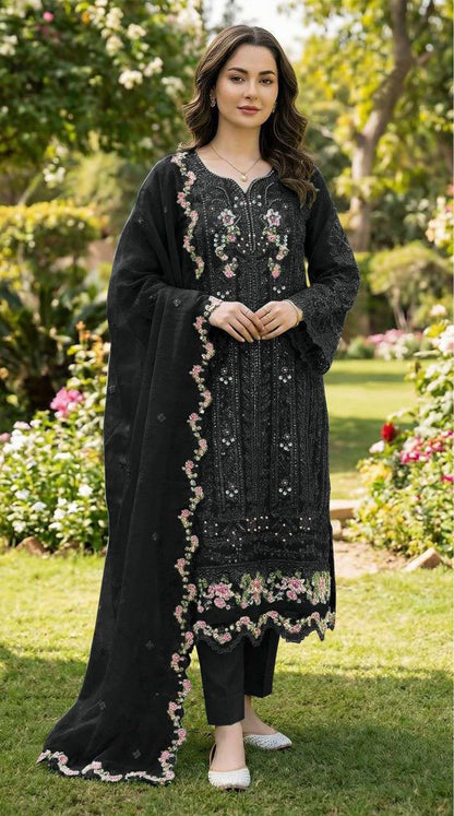 Anaita Black Chiffon Suit with Embroidery & Crystal Khatli Work