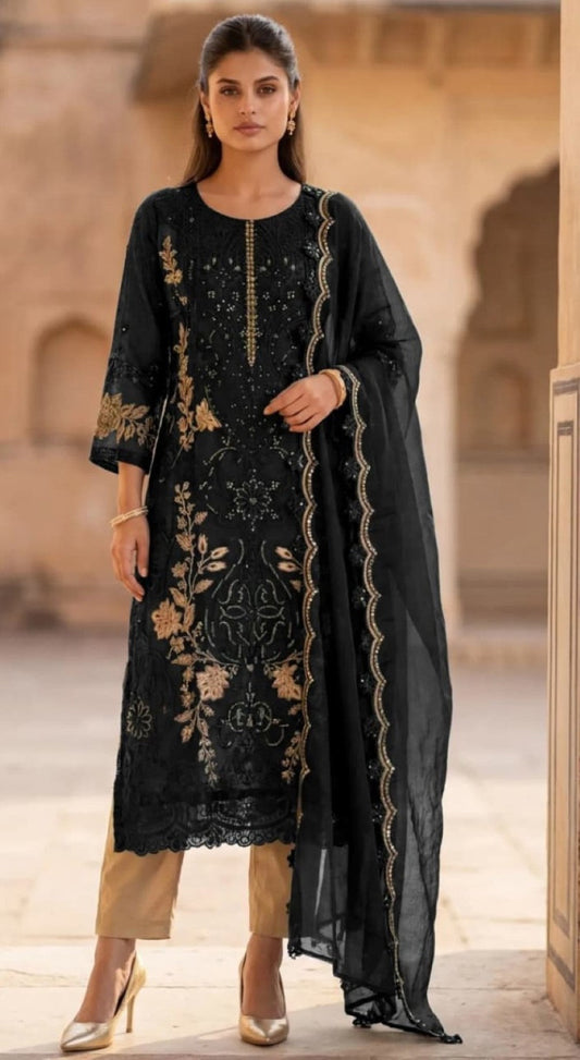 Anaita Black Silk Suit With Embroidery & Sequence Work