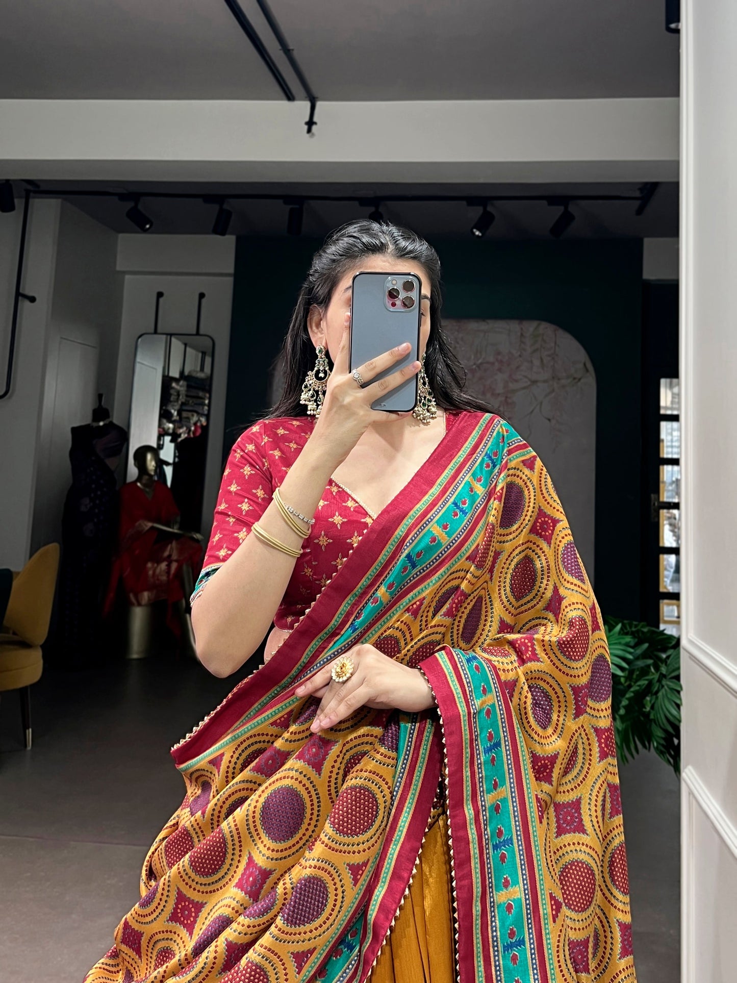 Lorenvalley Fashion Mustard Tasar SilkPrinted with Iconic Sparkle Lehenga Choli with Dupatta
