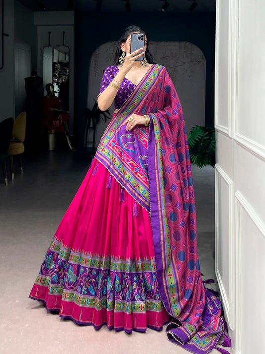 Lorenvalley Fashion Pink Tasar SilkPrinted with Iconic Sparkle Lehenga Choli with Dupatta
