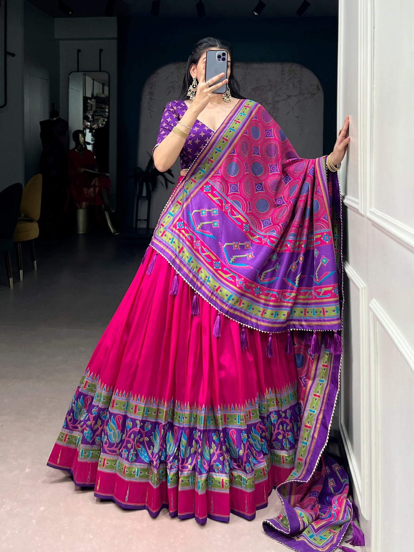 Lorenvalley Fashion Pink Tasar SilkPrinted with Iconic Sparkle Lehenga Choli with Dupatta