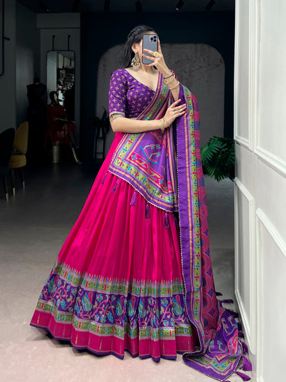 Lorenvalley Fashion Pink Tasar SilkPrinted with Iconic Sparkle Lehenga Choli with Dupatta