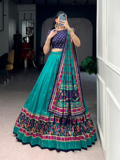 Lorenvalley Fashion Skyblue Tasar SilkPrinted with Iconic Sparkle Lehenga Choli with Dupatta