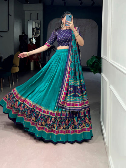 Lorenvalley Fashion Skyblue Tasar SilkPrinted with Iconic Sparkle Lehenga Choli with Dupatta