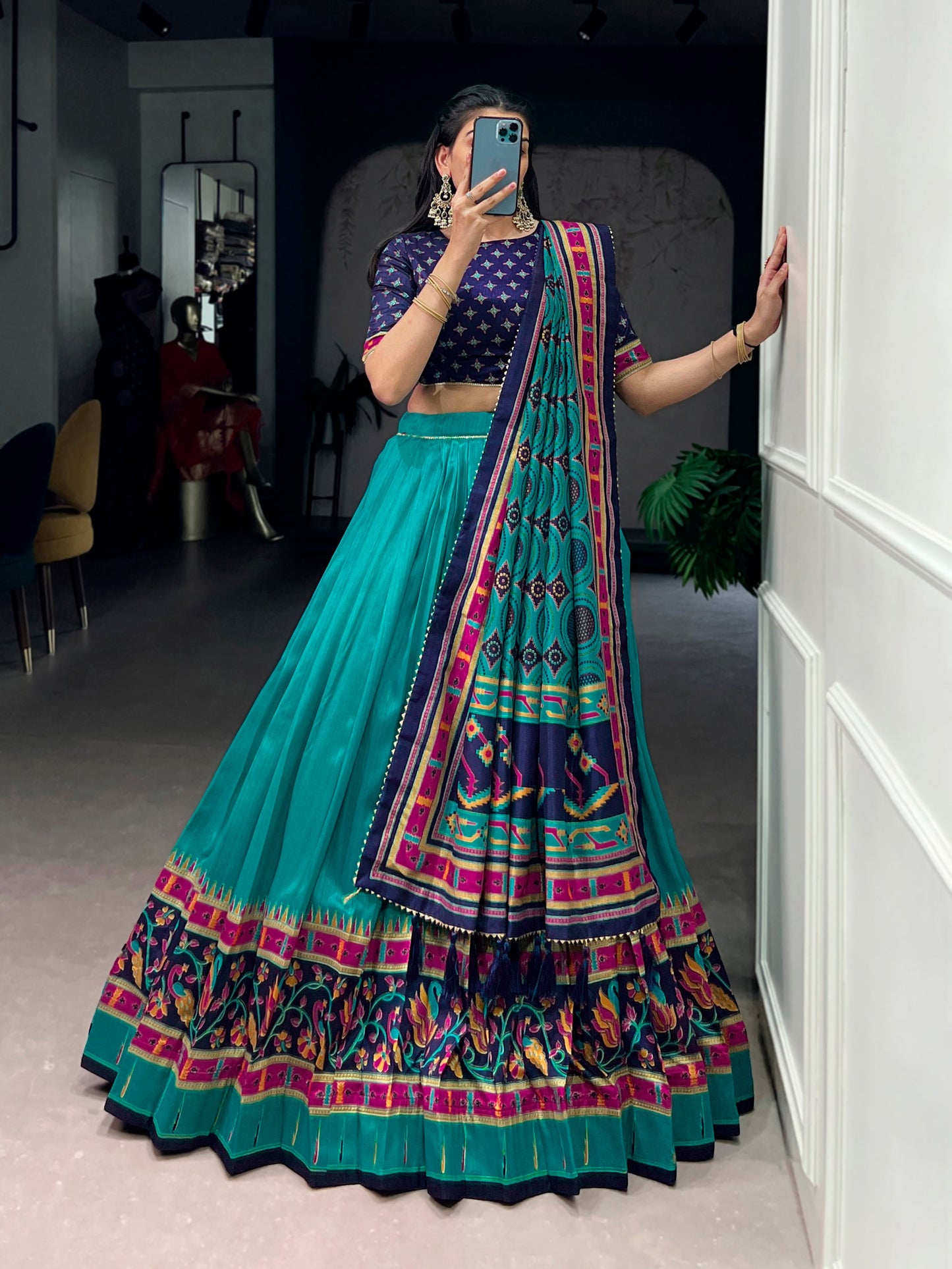 Lorenvalley Fashion Skyblue Tasar SilkPrinted with Iconic Sparkle Lehenga Choli with Dupatta