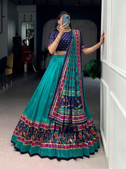 Lorenvalley Fashion Skyblue Tasar SilkPrinted with Iconic Sparkle Lehenga Choli with Dupatta