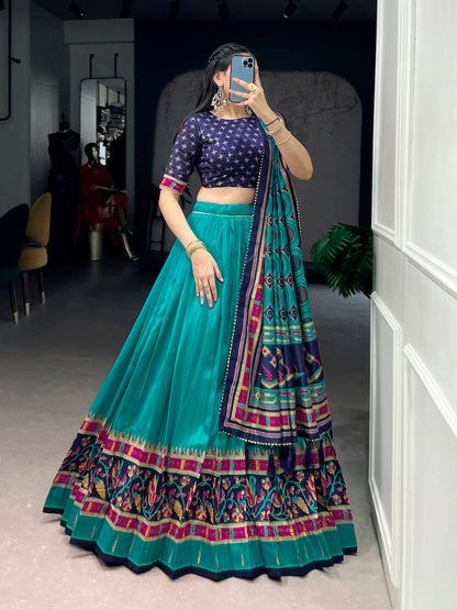 Lorenvalley Fashion Skyblue Tasar SilkPrinted with Iconic Sparkle Lehenga Choli with Dupatta