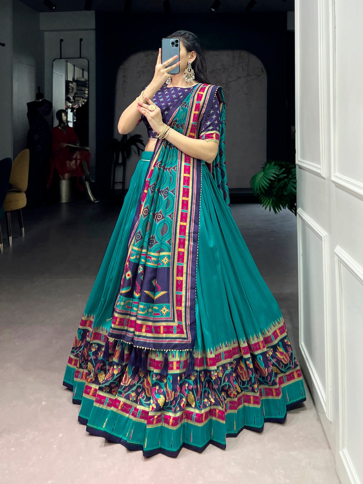 Lorenvalley Fashion Skyblue Tasar SilkPrinted with Iconic Sparkle Lehenga Choli with Dupatta