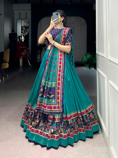 Lorenvalley Fashion Skyblue Tasar SilkPrinted with Iconic Sparkle Lehenga Choli with Dupatta