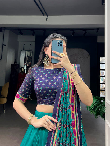 Lorenvalley Fashion Skyblue Tasar SilkPrinted with Iconic Sparkle Lehenga Choli with Dupatta