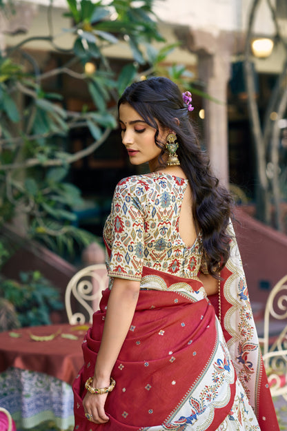 Lorenvalley Fashion Offwhite Tasar Silk Gilded Motif Foil Printed Lehenga Choli with Dupatta