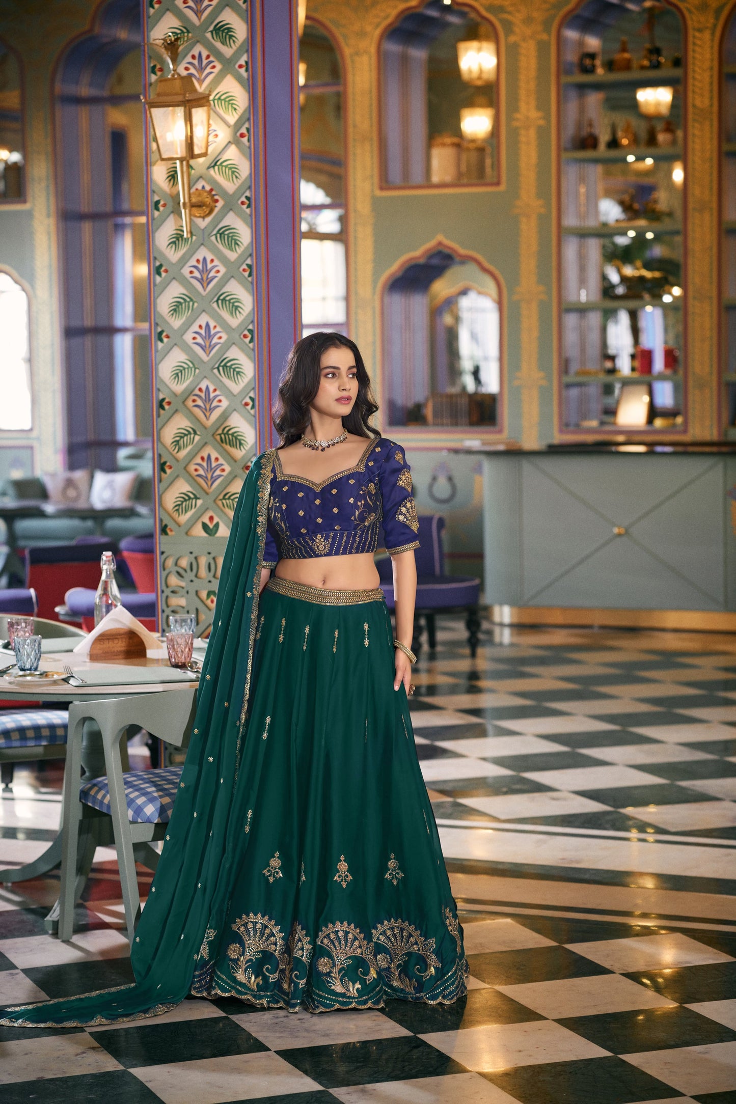 Lorenvalley Fashion Teal Rangoli Silk Sequins and Thread Embroidery Work Lehenga Choli with Dupatta