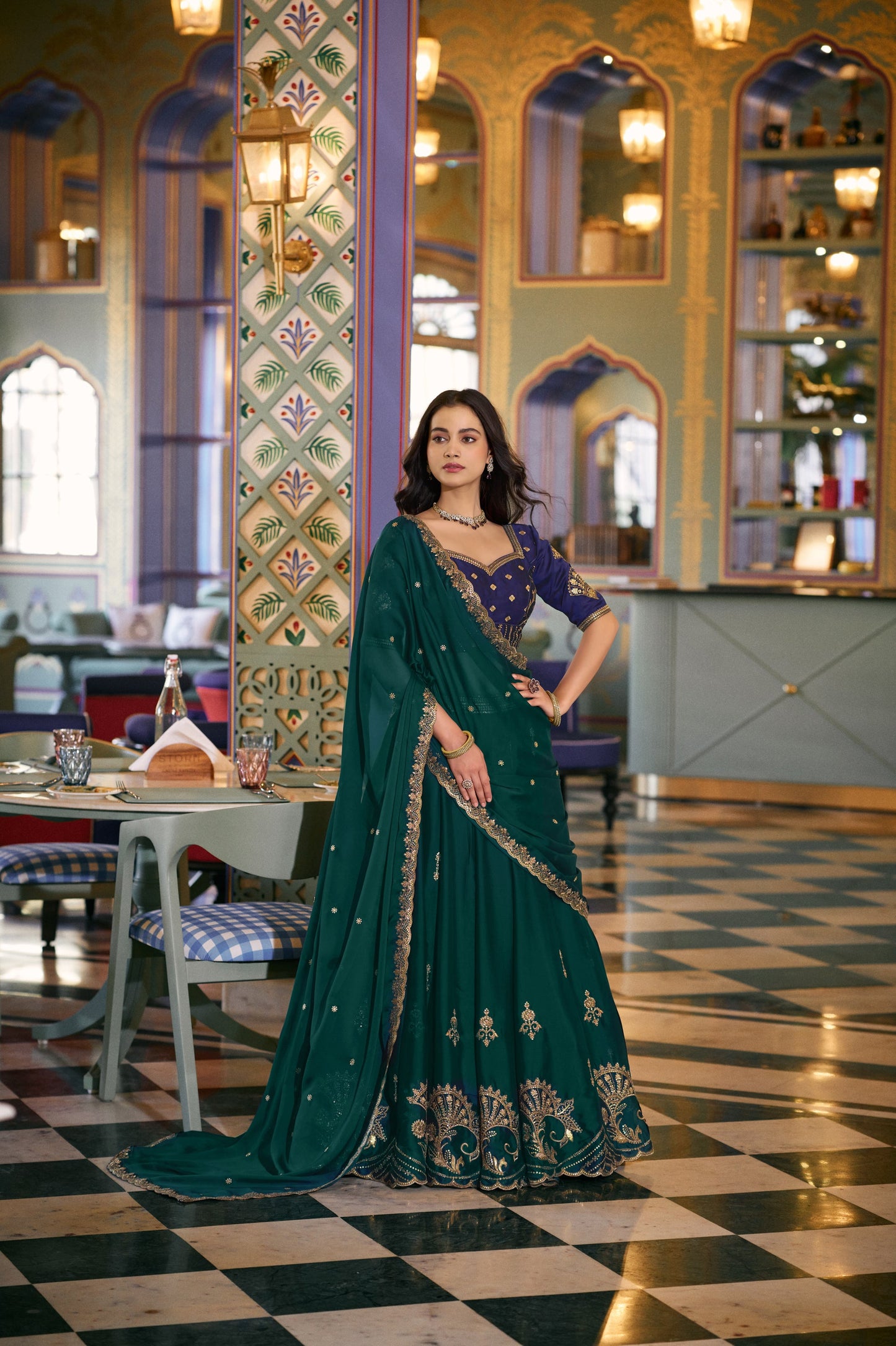 Lorenvalley Fashion Teal Rangoli Silk Sequins and Thread Embroidery Work Lehenga Choli with Dupatta