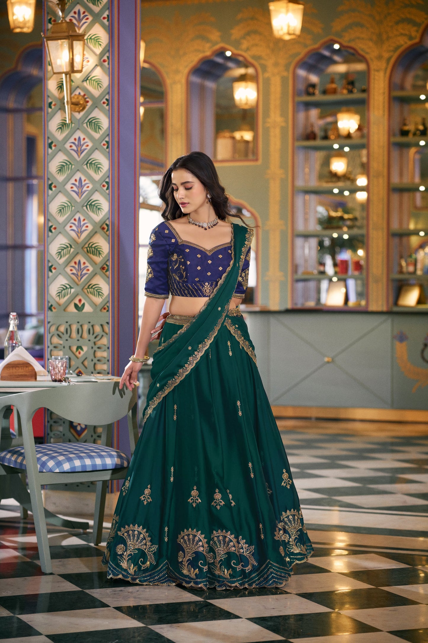 Lorenvalley Fashion Teal Rangoli Silk Sequins and Thread Embroidery Work Lehenga Choli with Dupatta