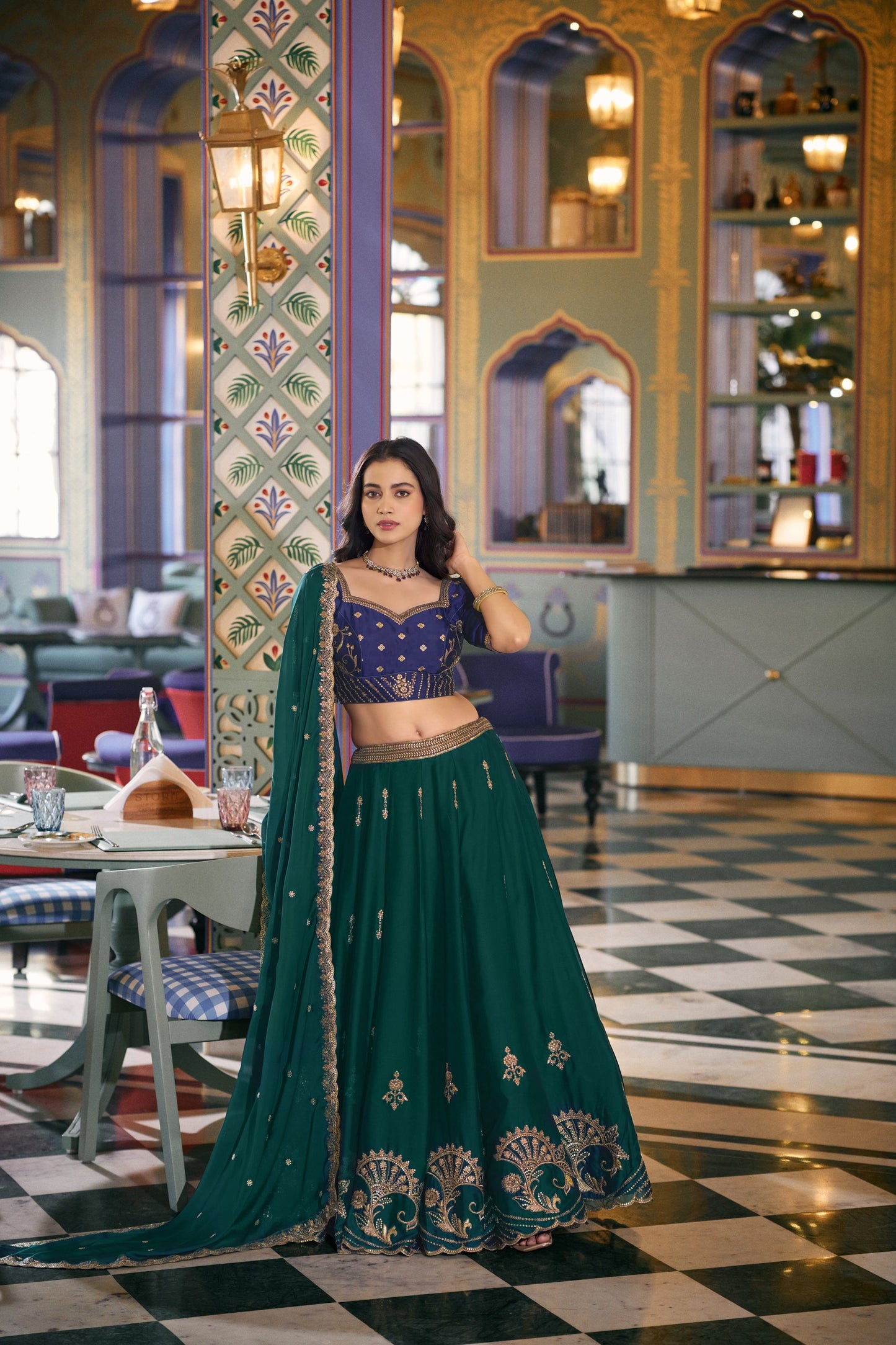 Lorenvalley Fashion Teal Rangoli Silk Sequins and Thread Embroidery Work Lehenga Choli with Dupatta
