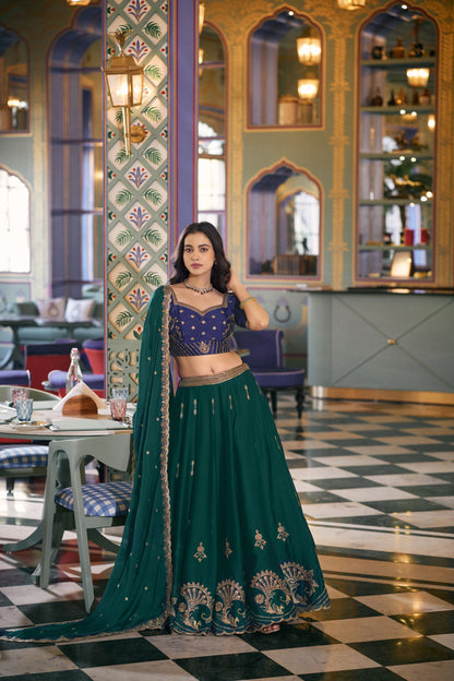 Lorenvalley Fashion Teal Rangoli Silk Sequins and Thread Embroidery Work Lehenga Choli with Dupatta