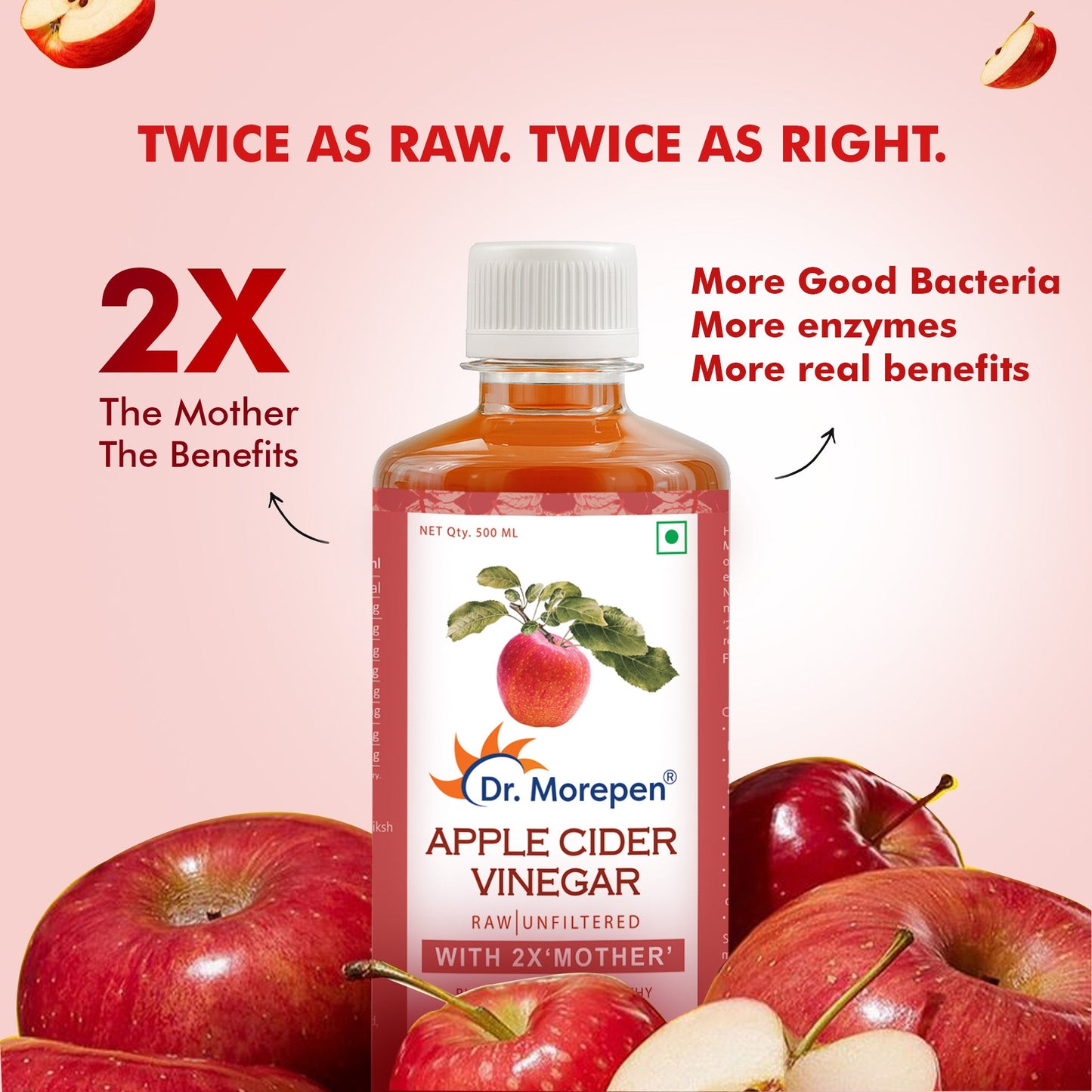 Dr. Morepen Apple Cider Vinegar With 2x Mother for Weight Management, Immunity, Skin & Hair