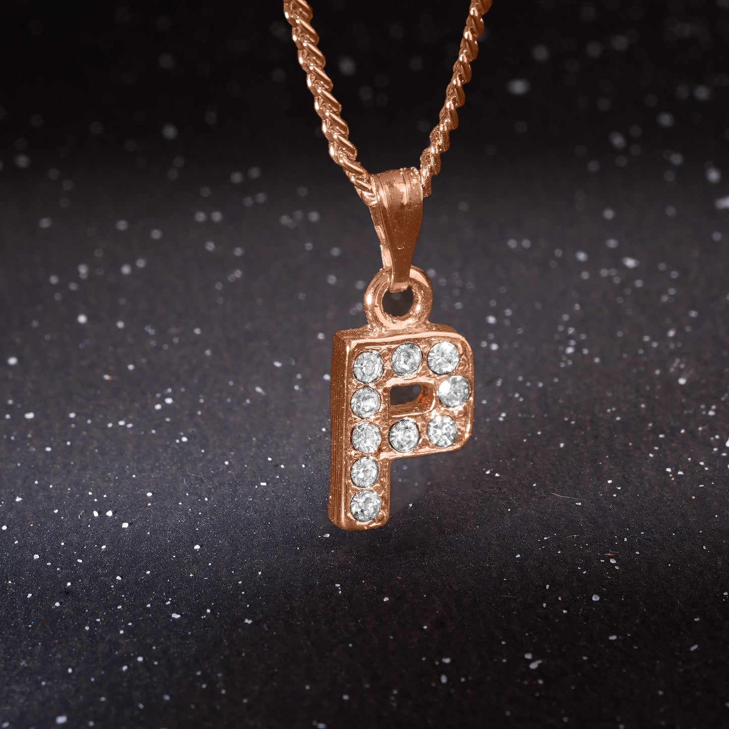 Estele Rosegold Splendid Medium 'P' Letter Pendant with Austrian Crystals for Women