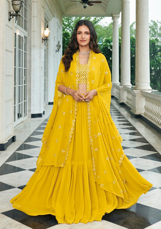 Anaita Yellow Georgette Stitched Lehenga Choli With Sequence & Thread Work