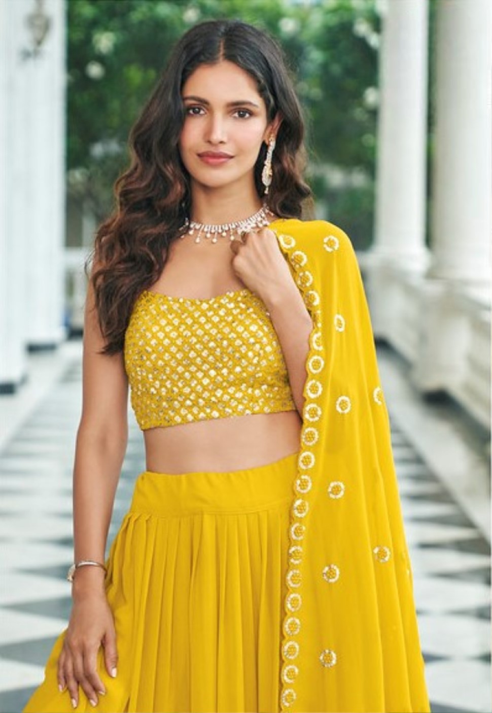 Anaita Yellow Georgette Stitched Lehenga Choli With Sequence & Thread Work