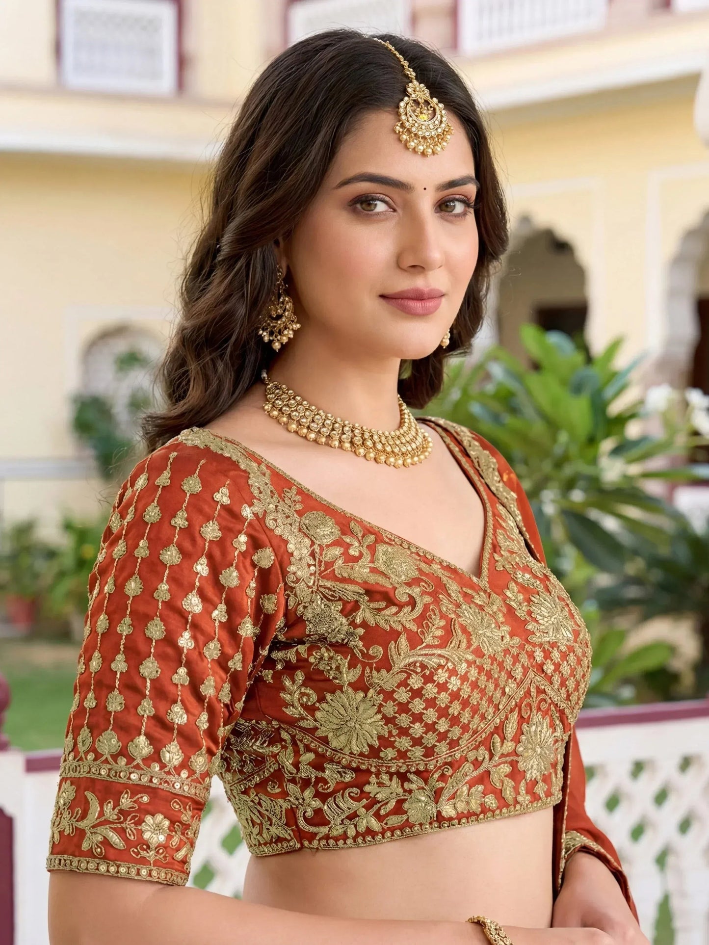 Tulsi Art Captivating Orange Thread Embroidered Silk Wedding Wear Lehenga Choli