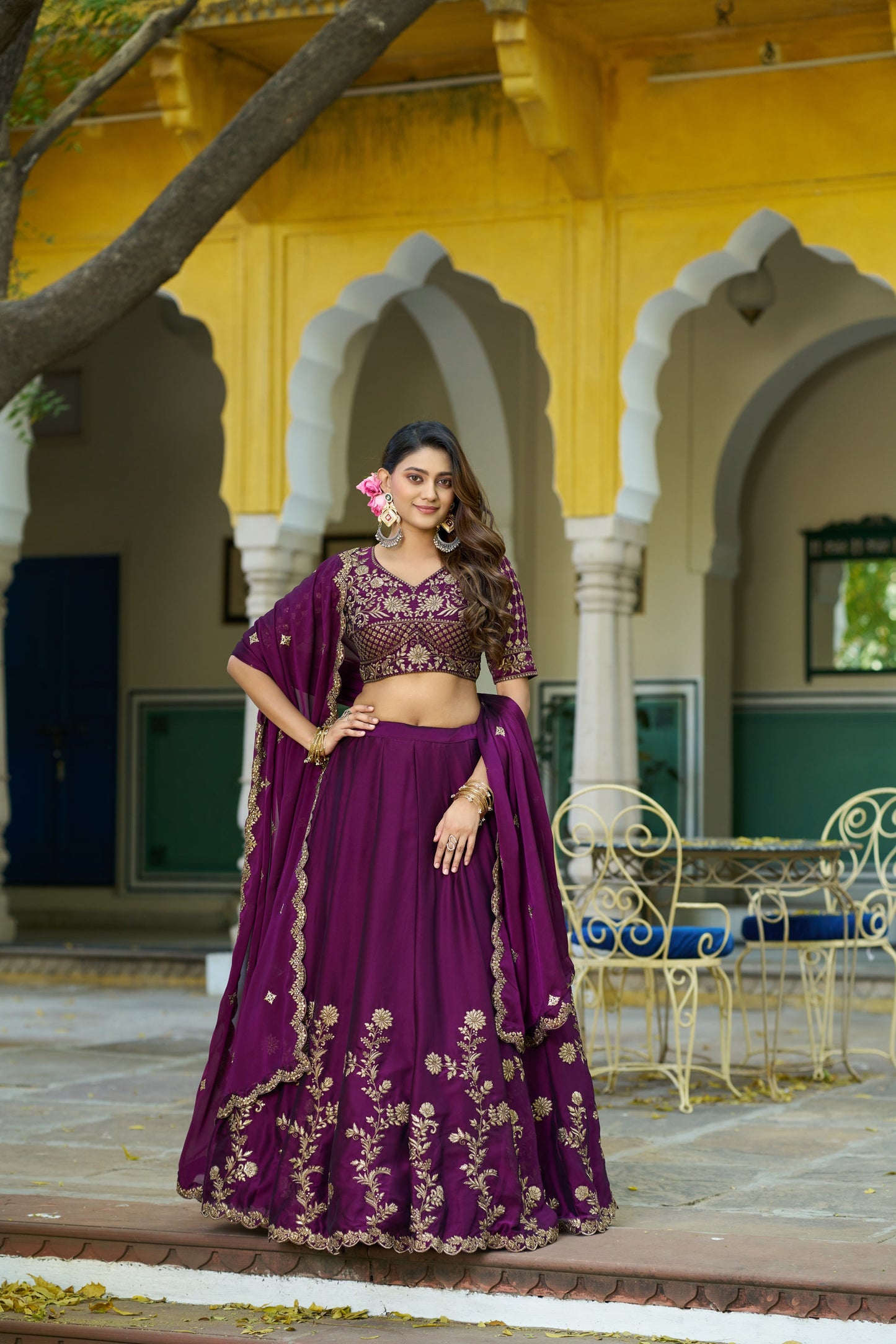 Lorenvalley Fashion Wine Rangoli Silk Sequins and Thread Embroidery Work Lehenga Choli with Dupatta