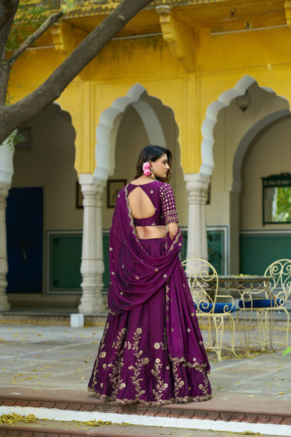 Lorenvalley Fashion Wine Rangoli Silk Sequins and Thread Embroidery Work Lehenga Choli with Dupatta