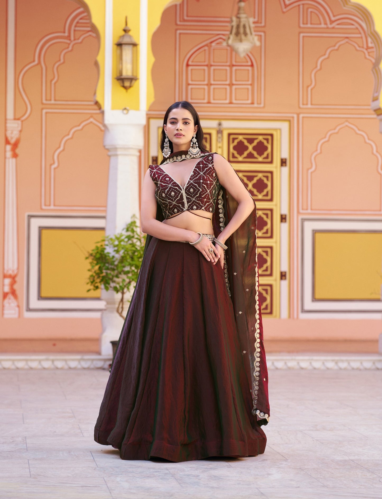 Lorenvalley Fashion Maroon Fendy Satin Sequins and Thread Embroidery Work Lehenga Choli with Dupatta