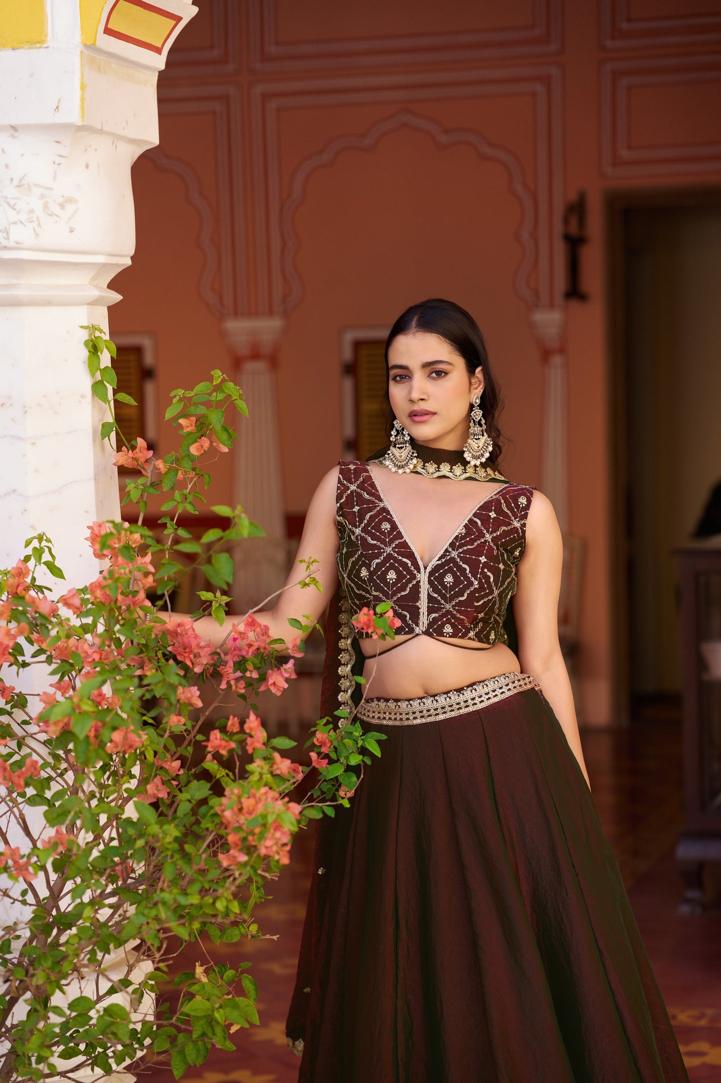 Lorenvalley Fashion Maroon Fendy Satin Sequins and Thread Embroidery Work Lehenga Choli with Dupatta